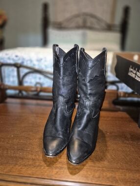 Women's Black Leather Western Heeled Boots